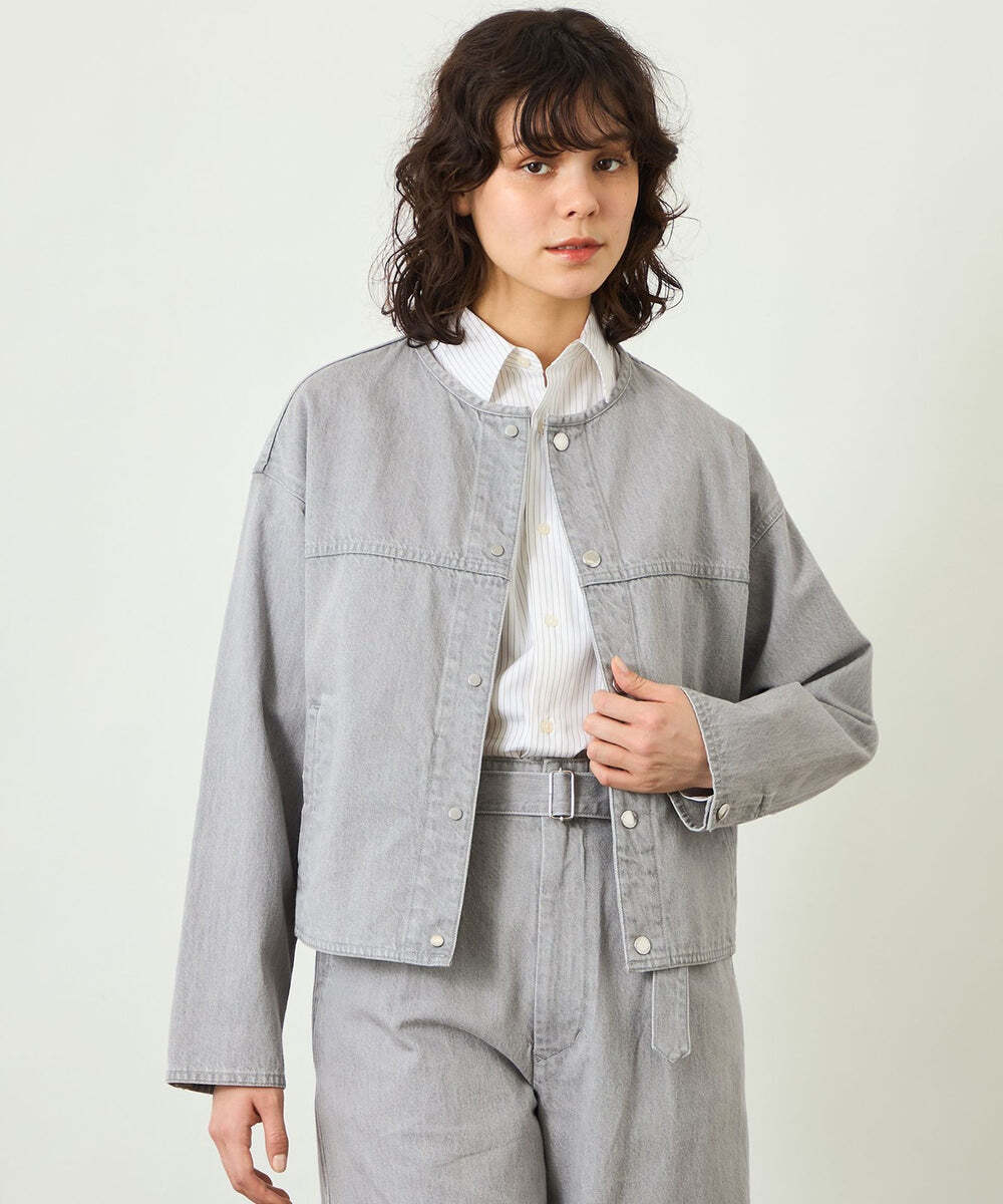 デニムノーカラートラッカージャケット